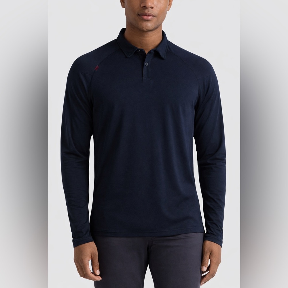 RHONE Delta Long Sleeve Pique Polo Dark Blue Long Sleeve Polo Size Medium